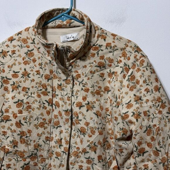 Sadie & Sage Marigold Fields Floral Print Corduroy Bomber Jacket M Zip Snap - Picture 3 of 12